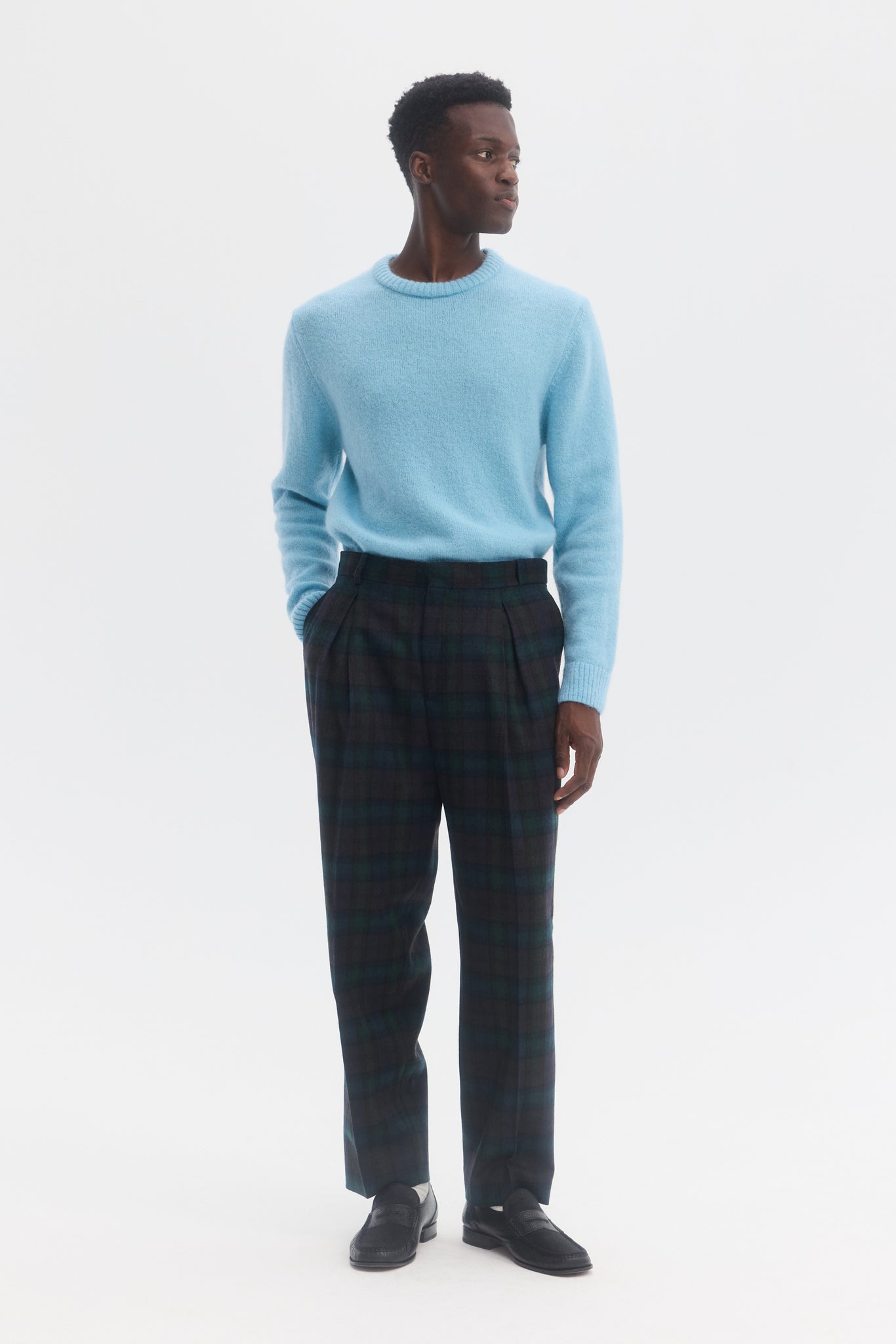 Checkered wool flannel parachute trousers