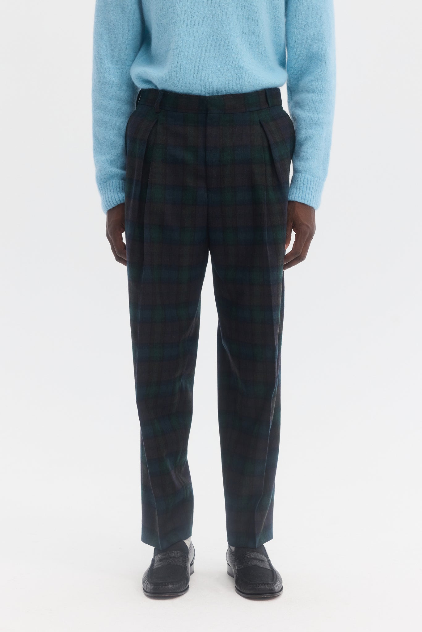 Checkered wool flannel parachute trousers