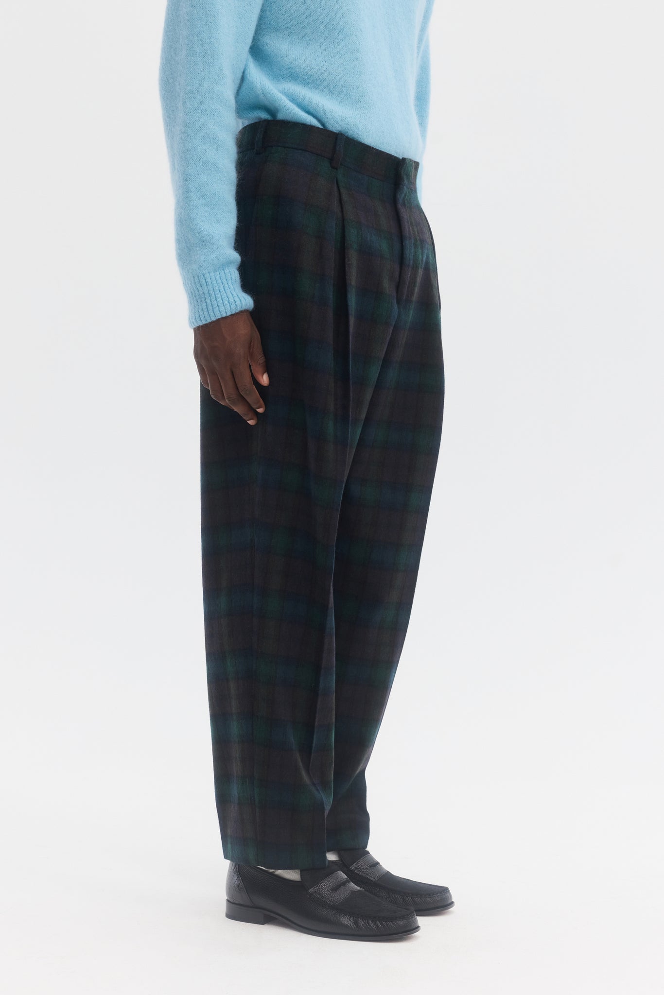 Checkered wool flannel parachute trousers