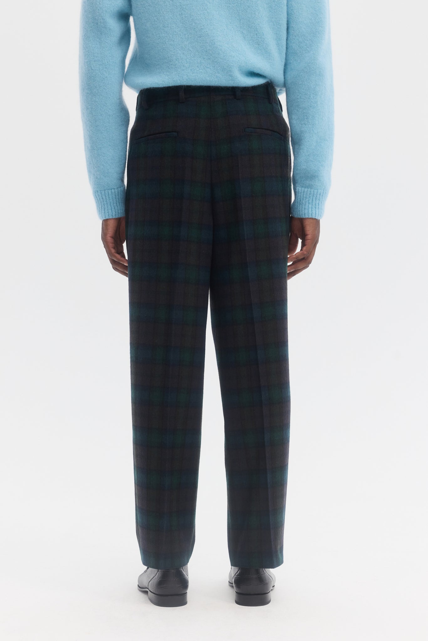 Checkered wool flannel parachute trousers