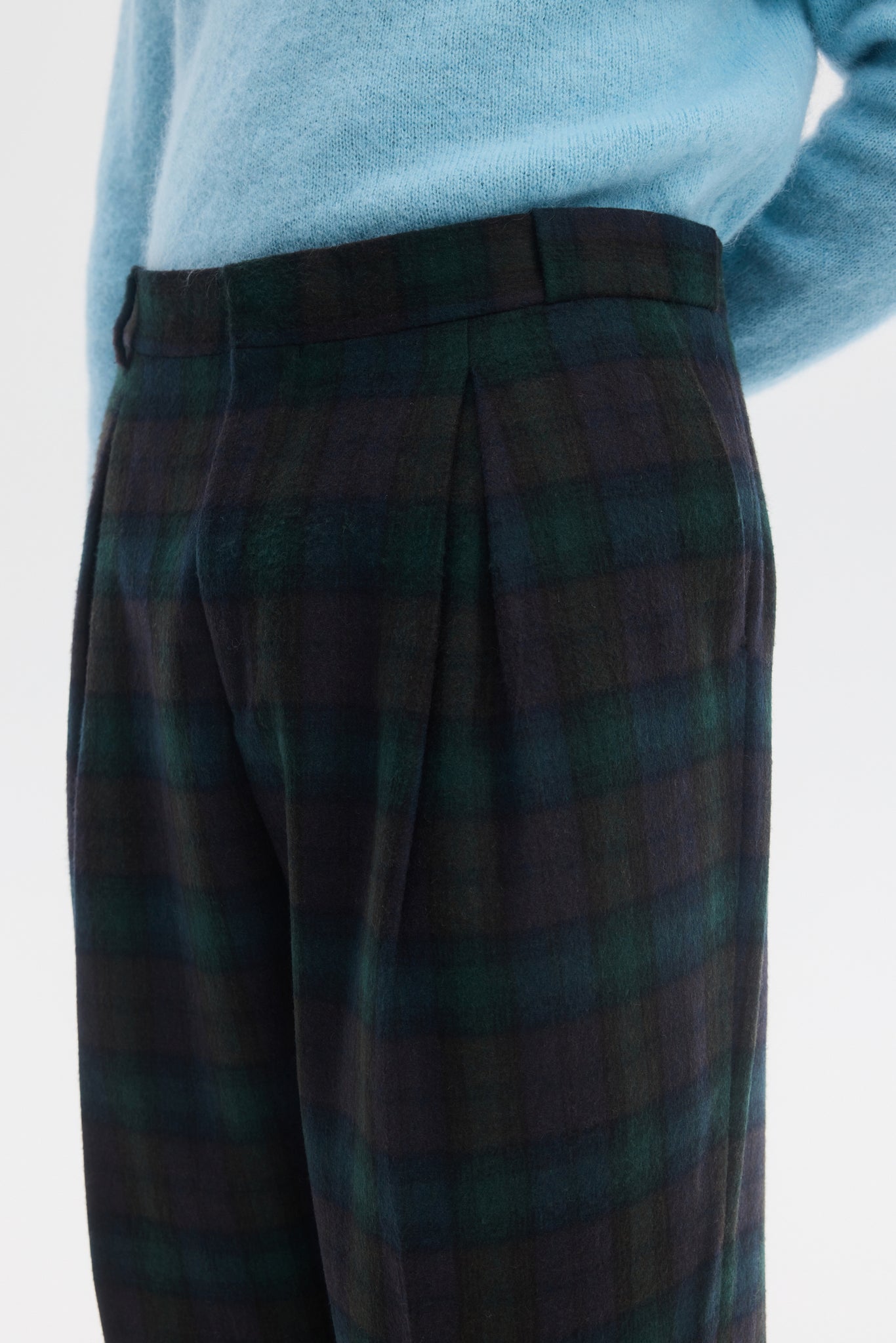 Checkered wool flannel parachute trousers