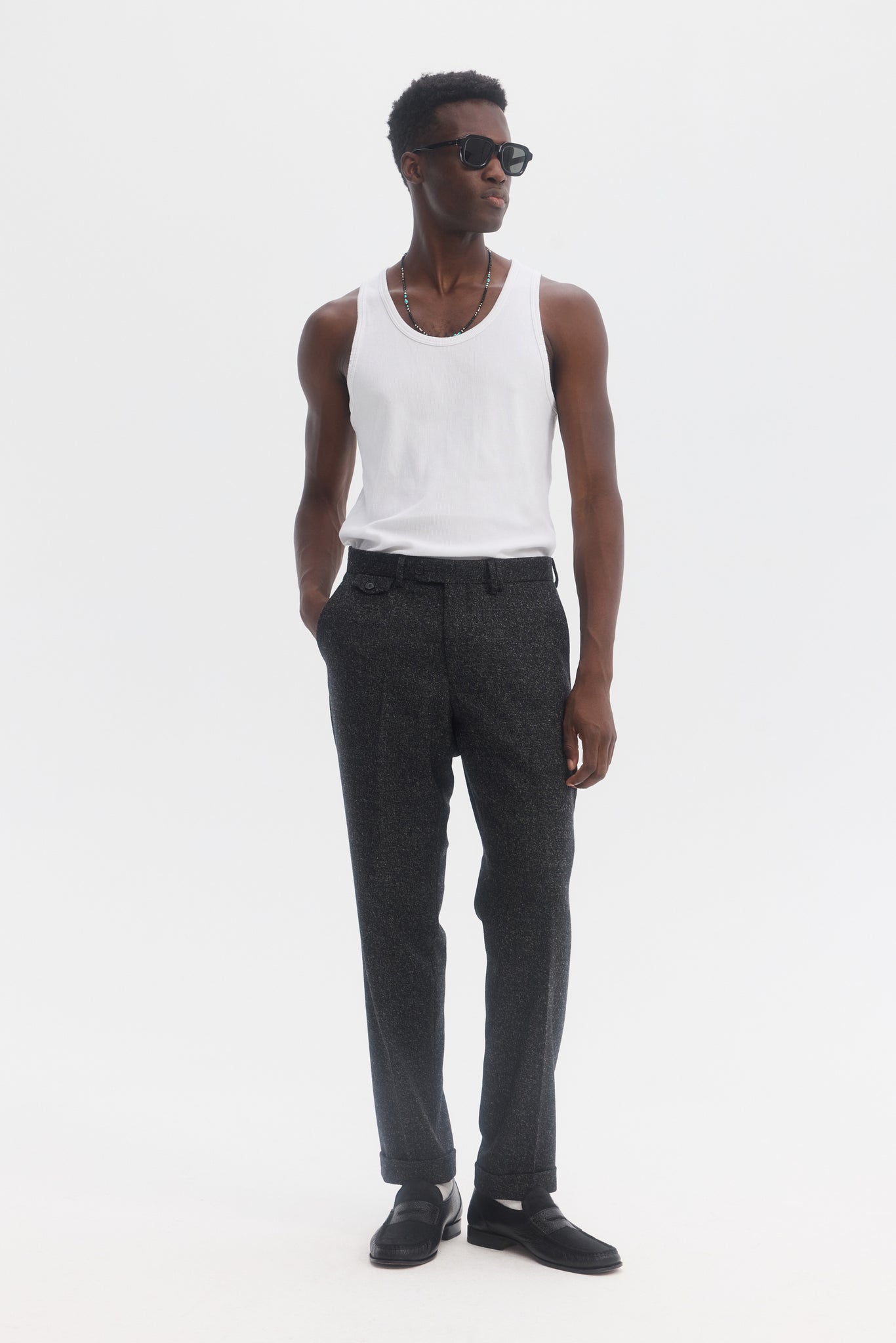 Black wool and cashmere tweed tapered trousers