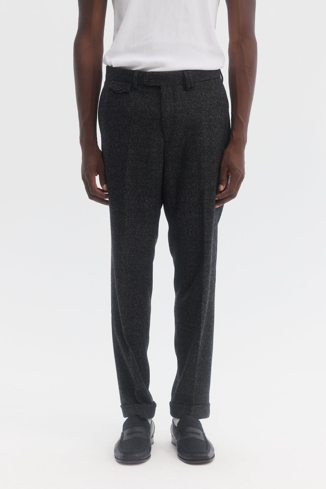 Black wool and cashmere tweed tapered trousers