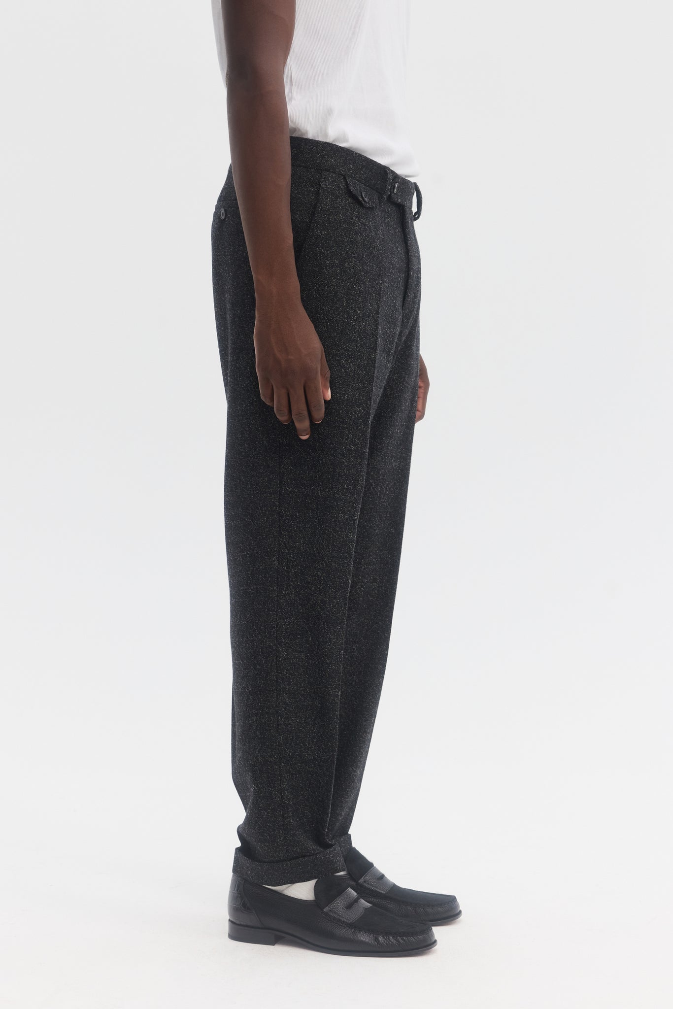 Black wool and cashmere tweed tapered trousers