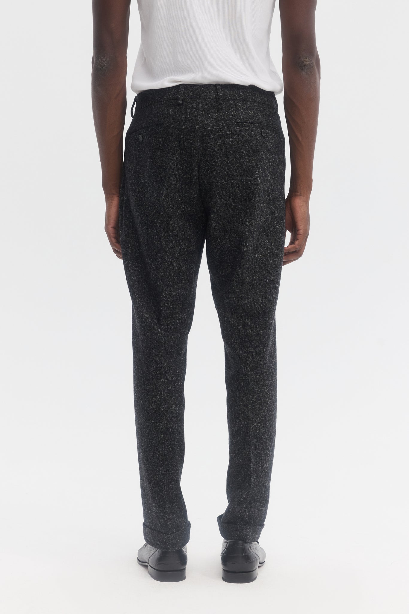 Black wool and cashmere tweed tapered trousers