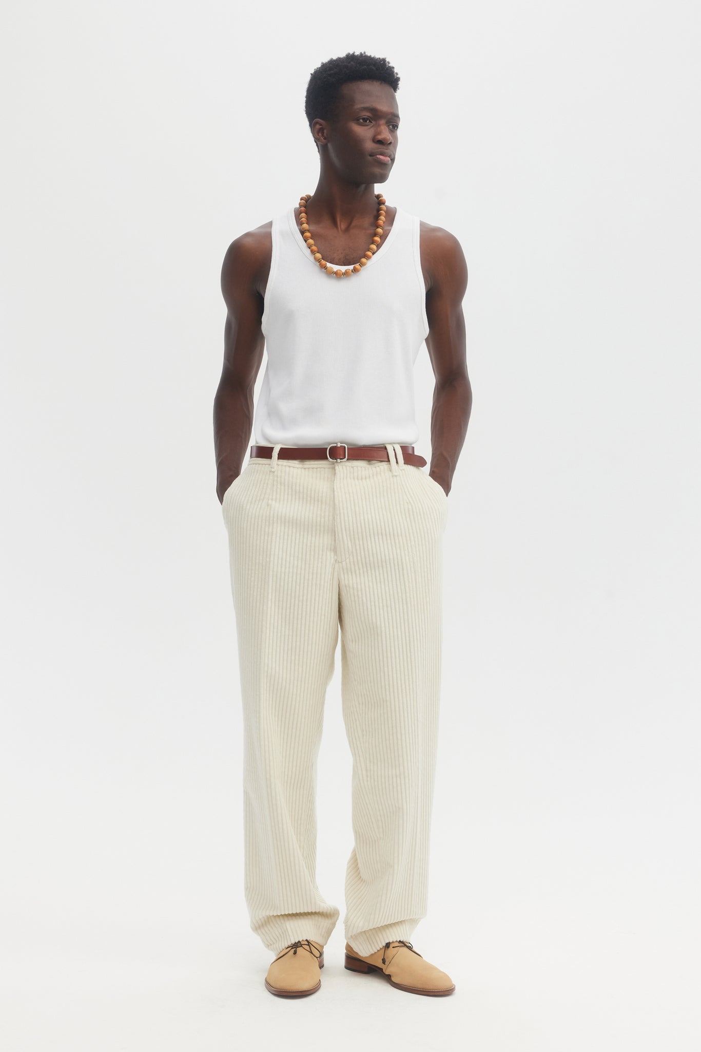 Cream jumbo wales corduroy straight trousers