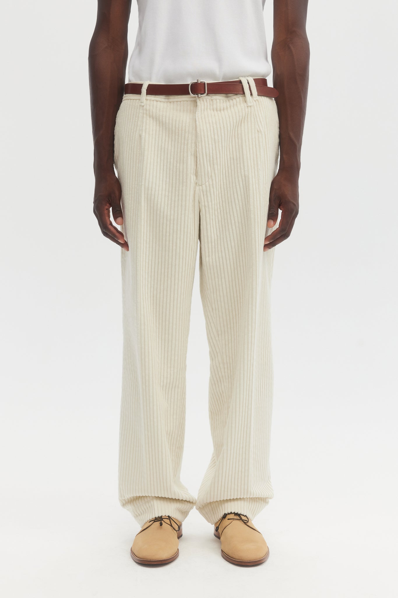 Cream jumbo wales corduroy straight trousers