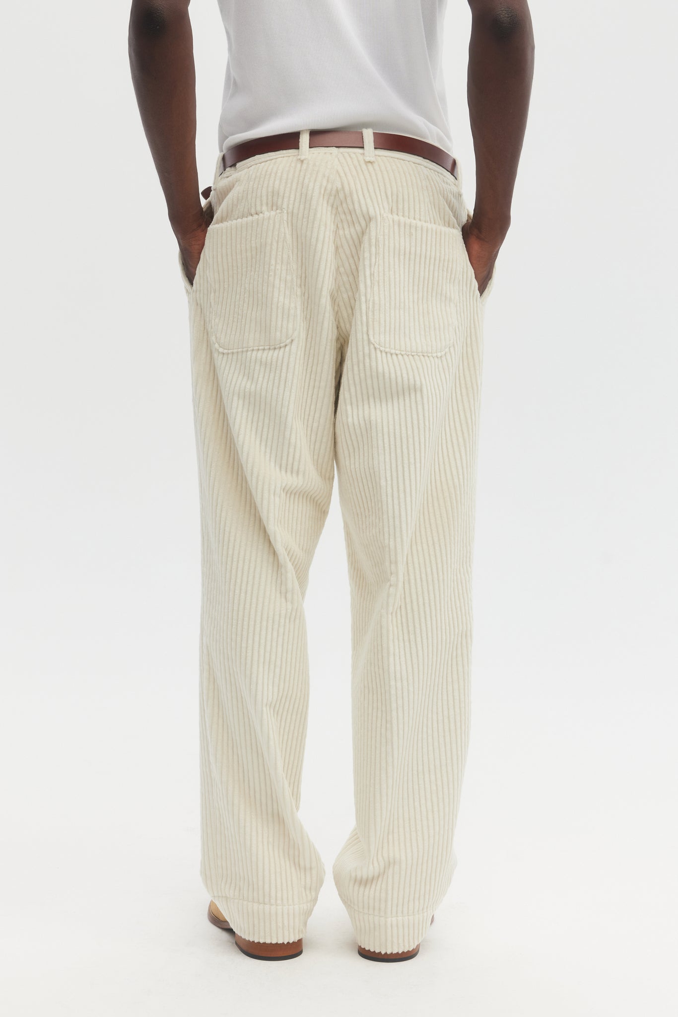 Cream jumbo wales corduroy straight trousers