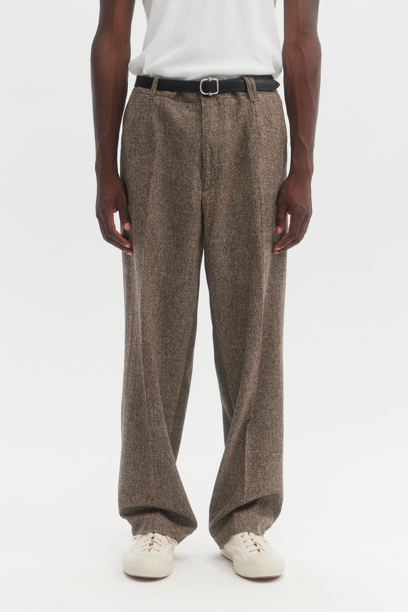 Brown wool and cashmere multi tweed fabric straight trousers