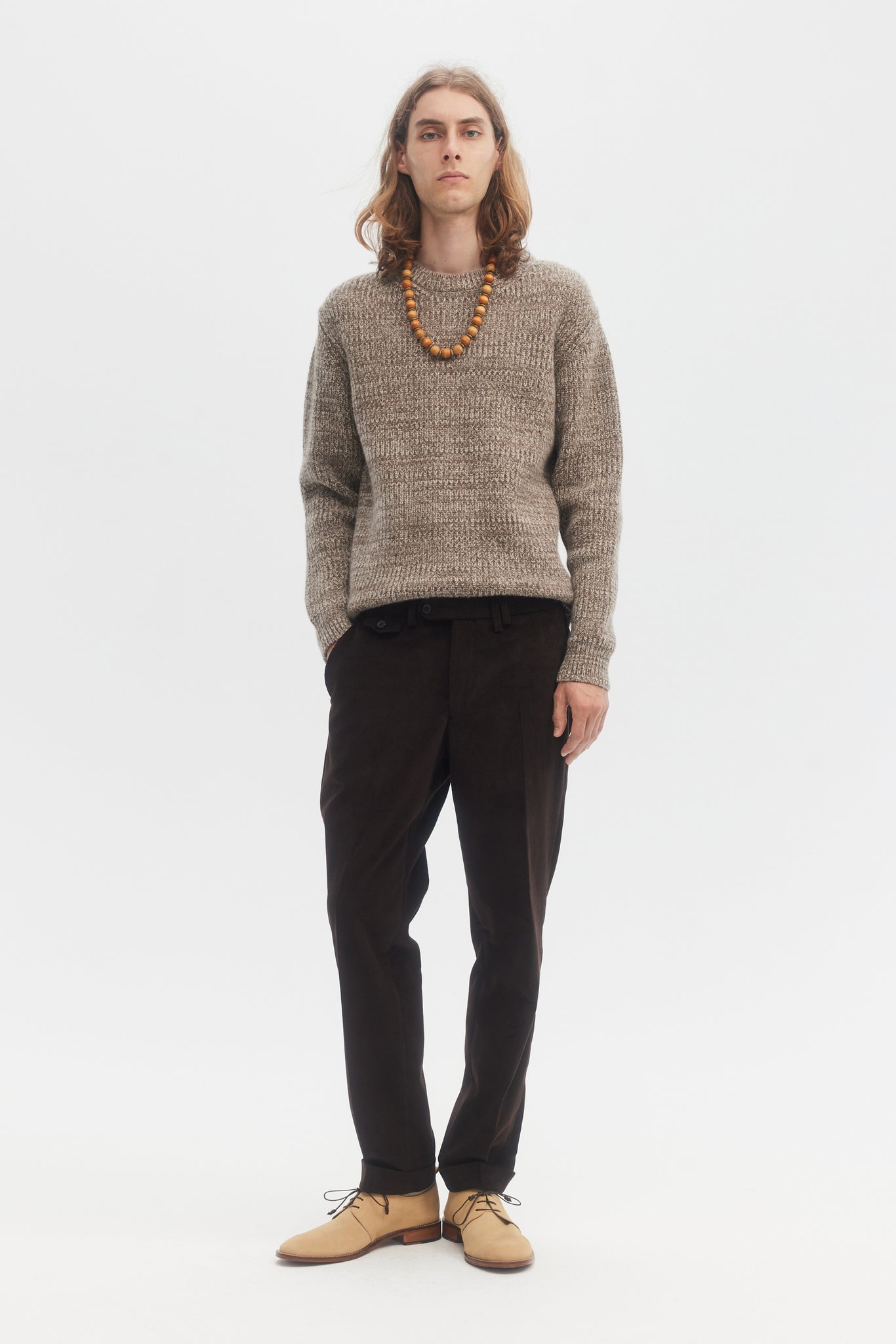 Chocolate cotton corduroy tapered trousers