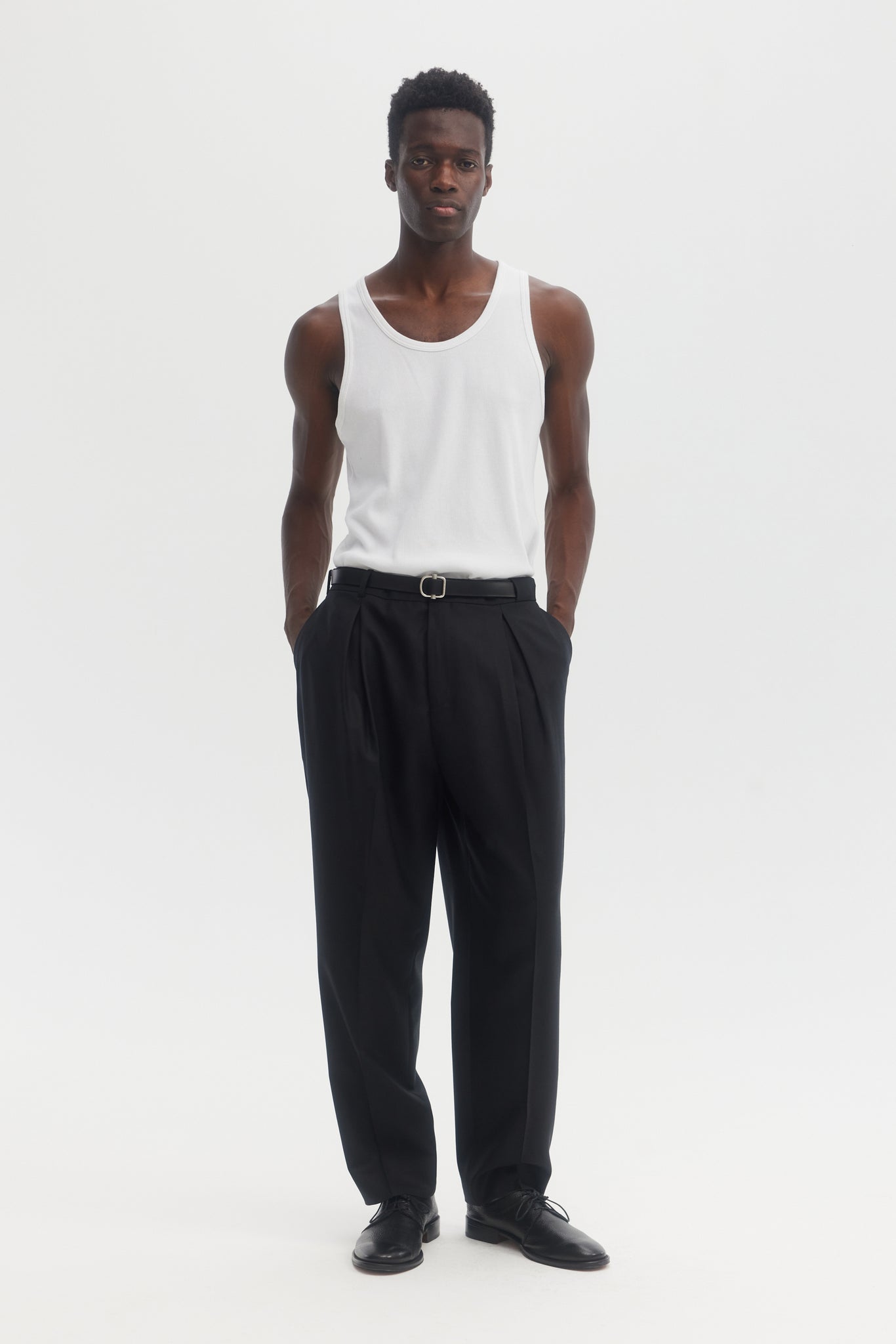 Black wool parachute trousers