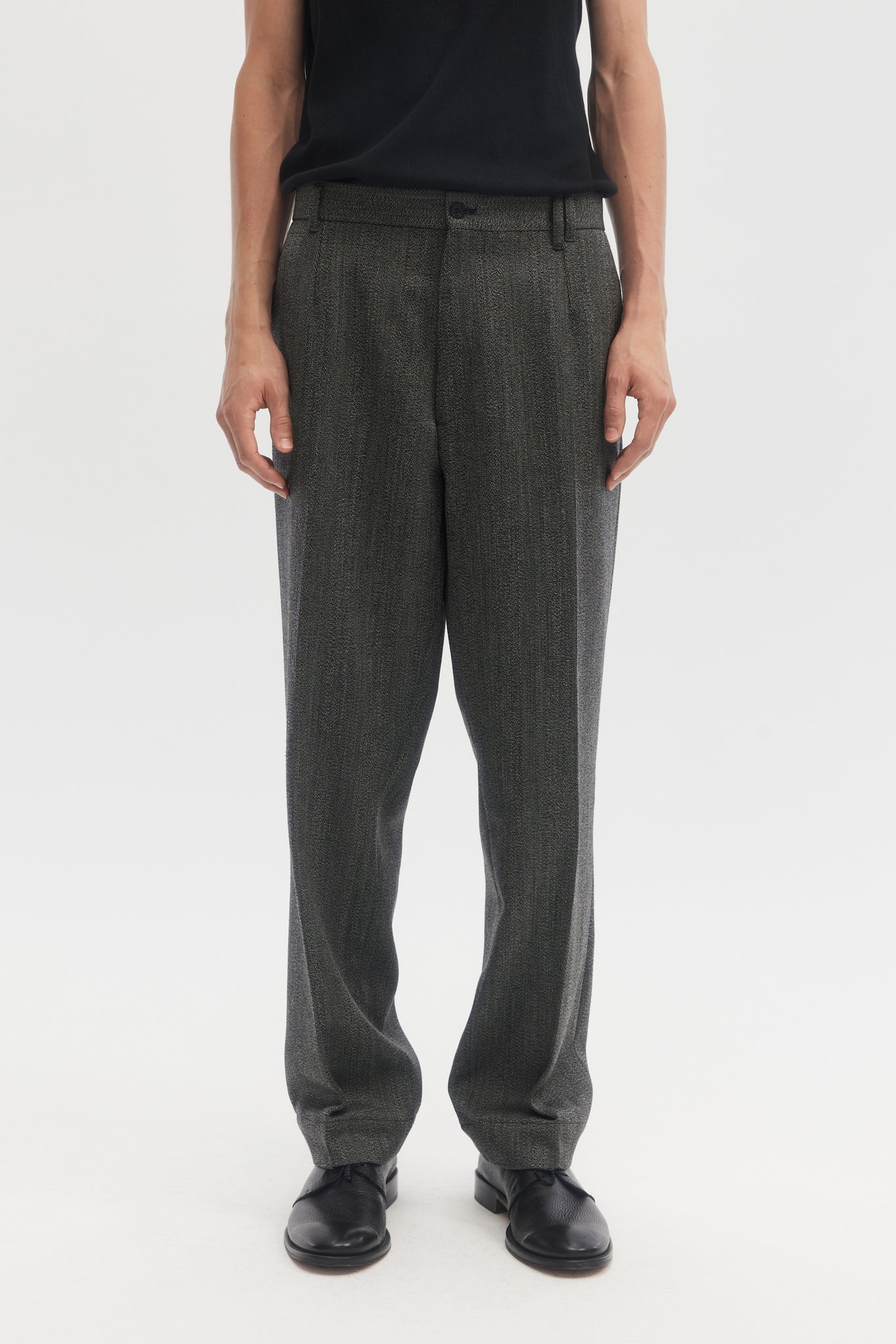 Charcoal herringbone wool gabardine straight trousers