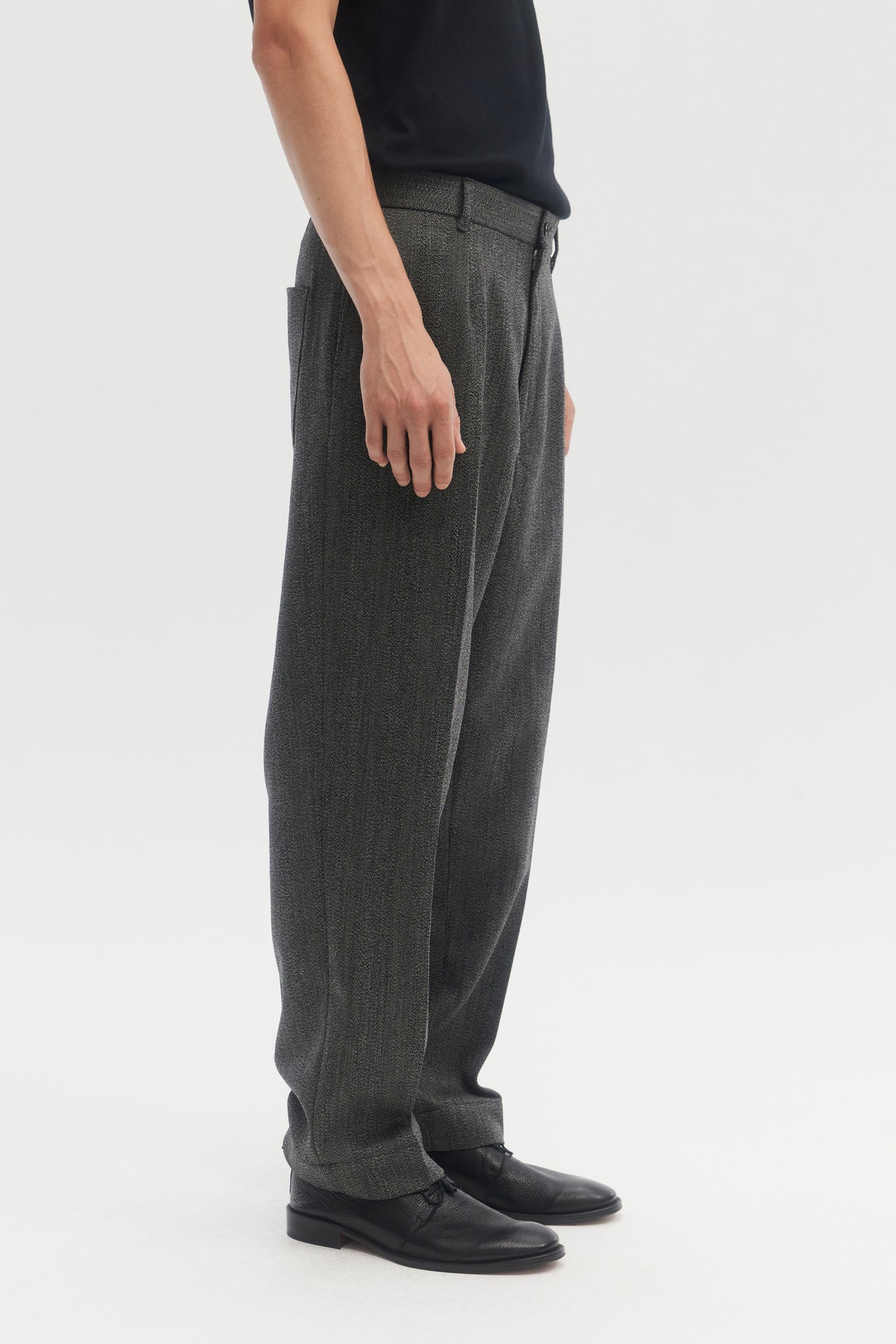 Charcoal herringbone wool gabardine straight trousers