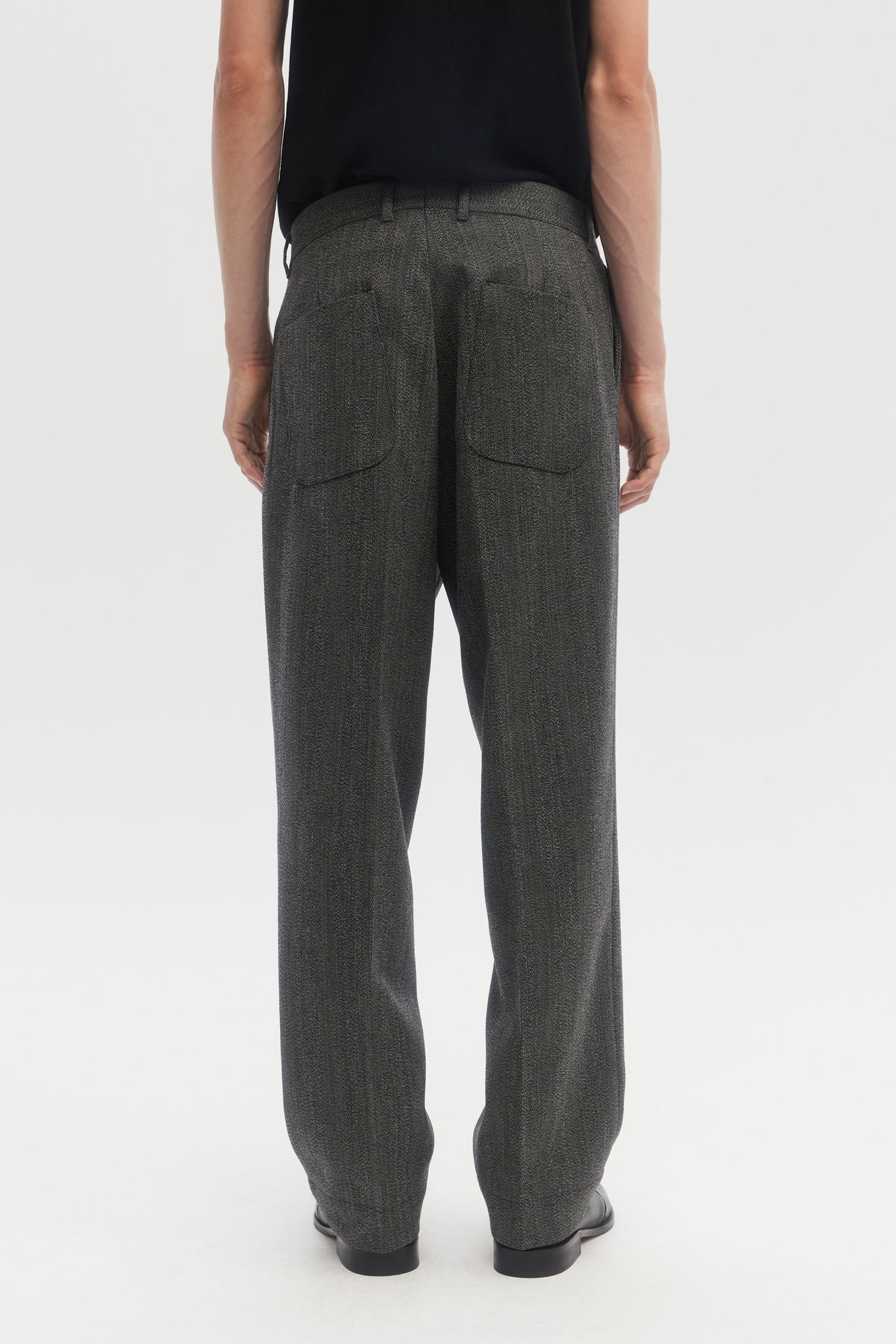 Charcoal herringbone wool gabardine straight trousers