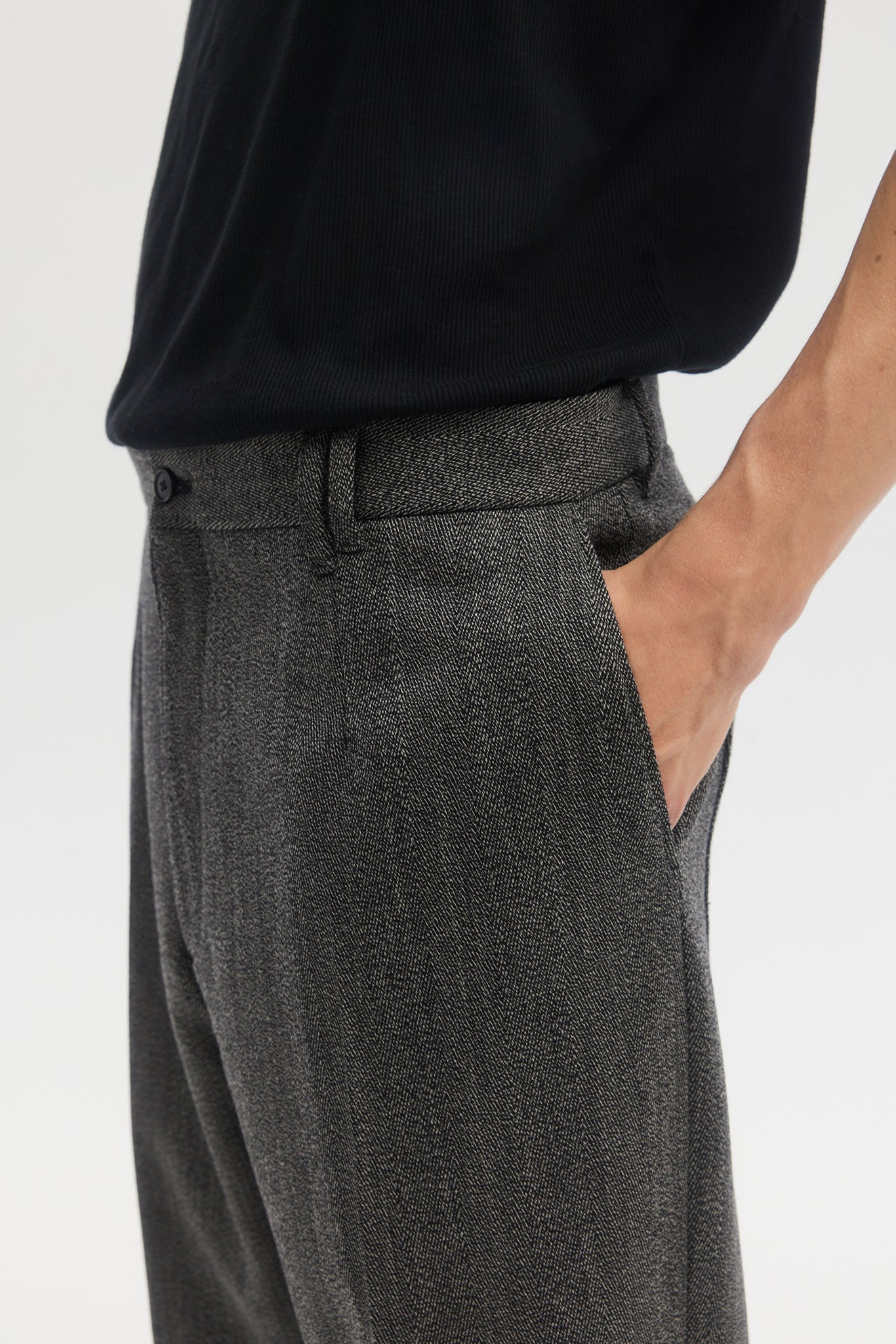 Charcoal herringbone wool gabardine straight trousers