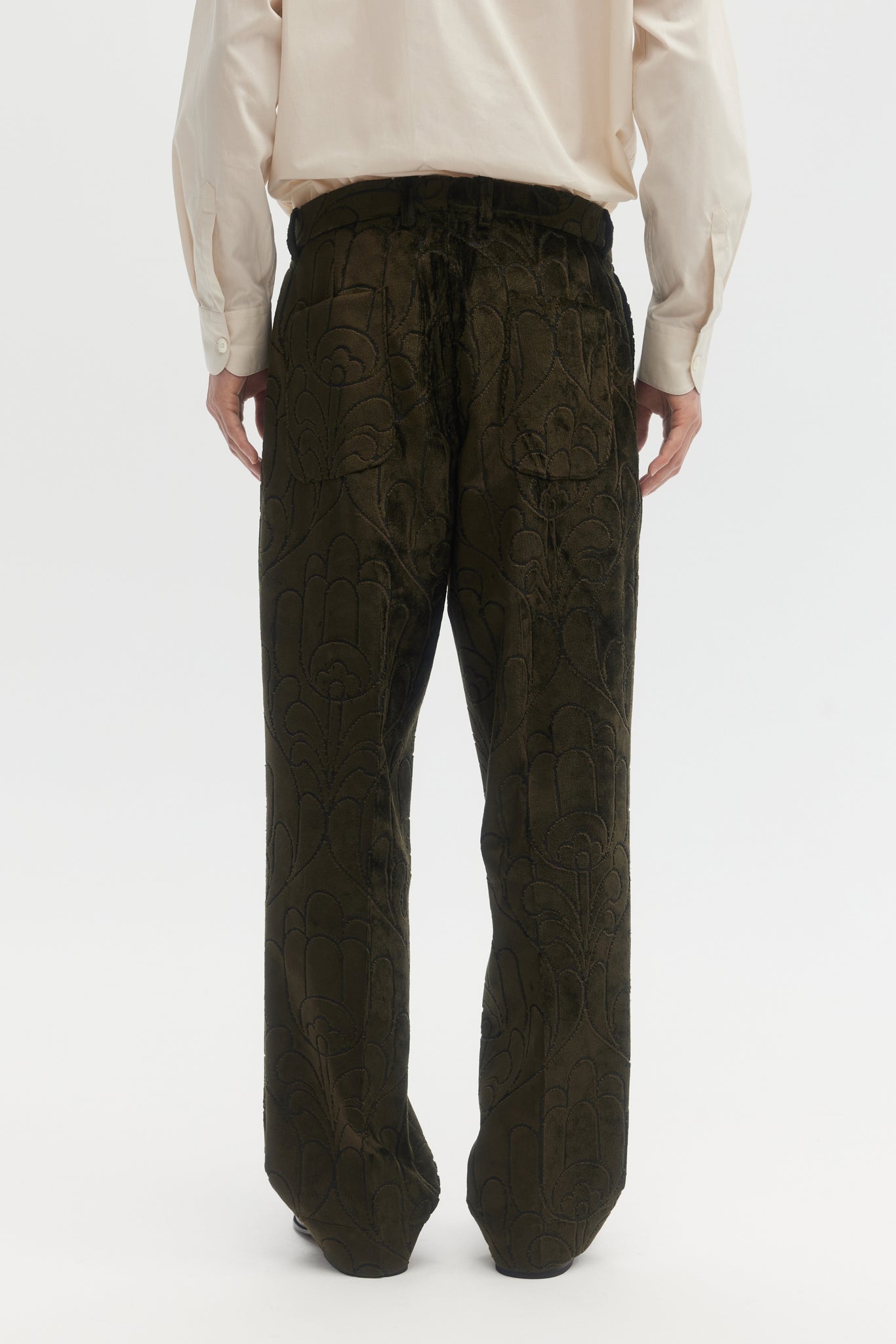 Green folk velvet jacquard straight trousers