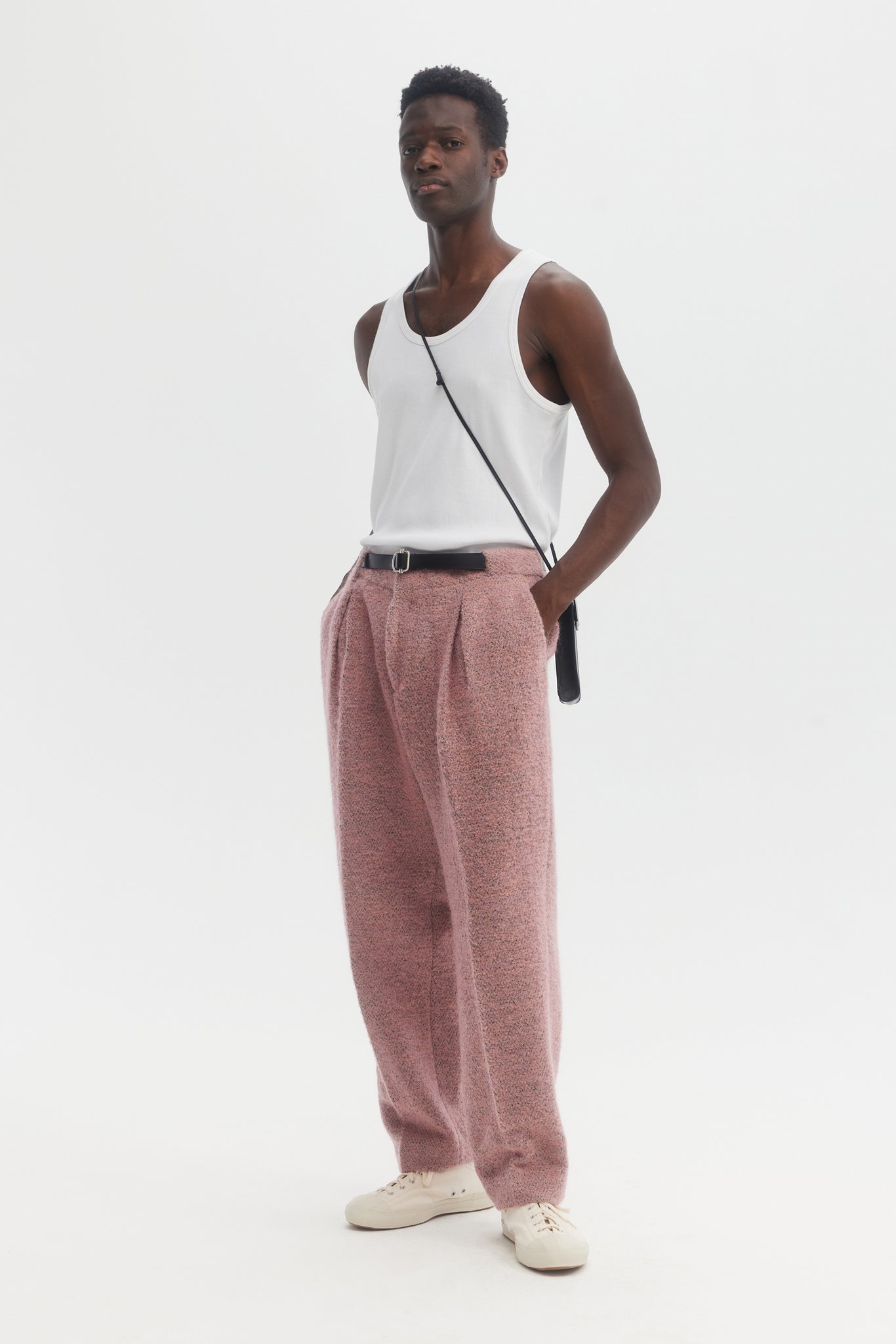 Pink wool mohair parachute trousers