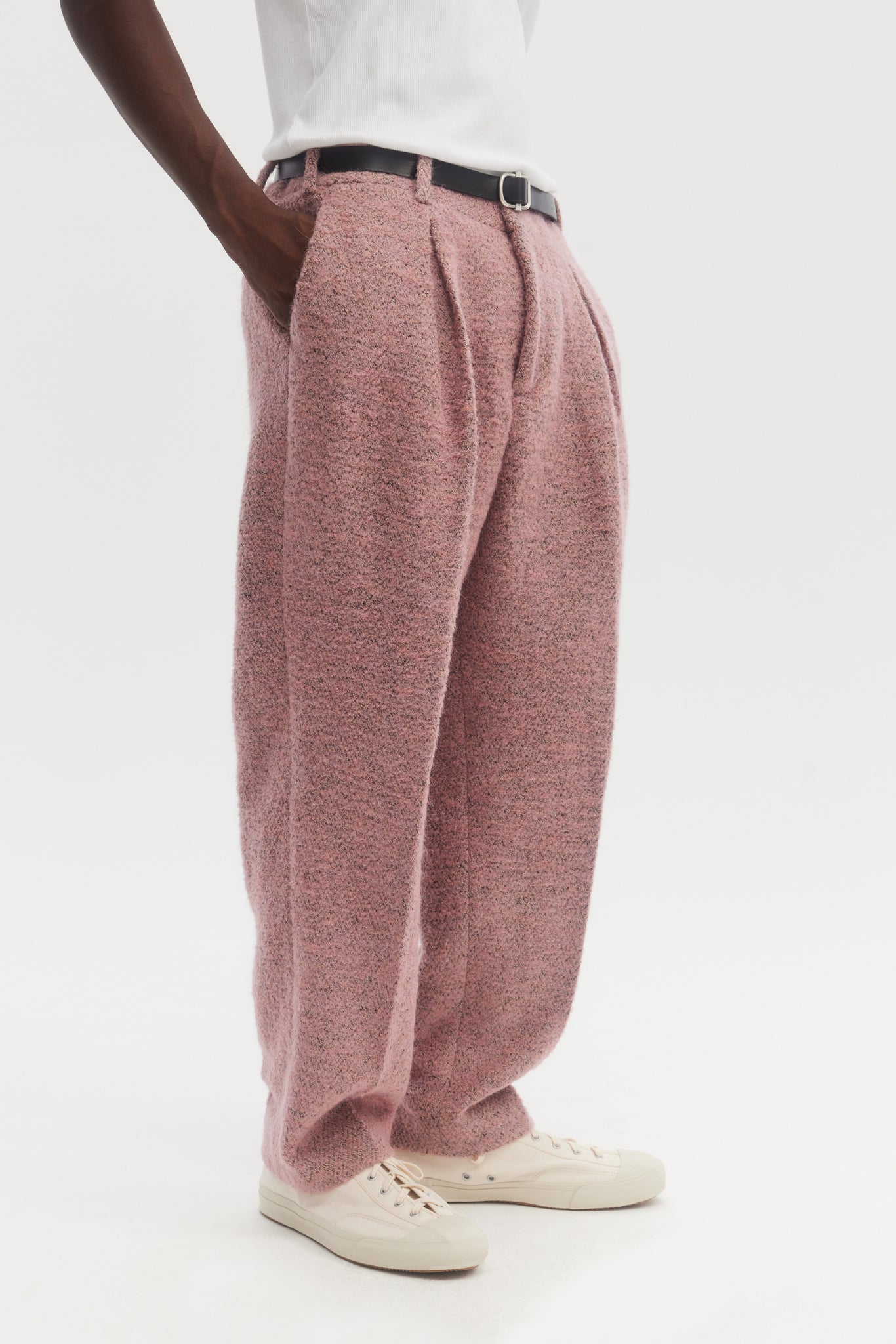 Pantalon parachute en mohair sel rose