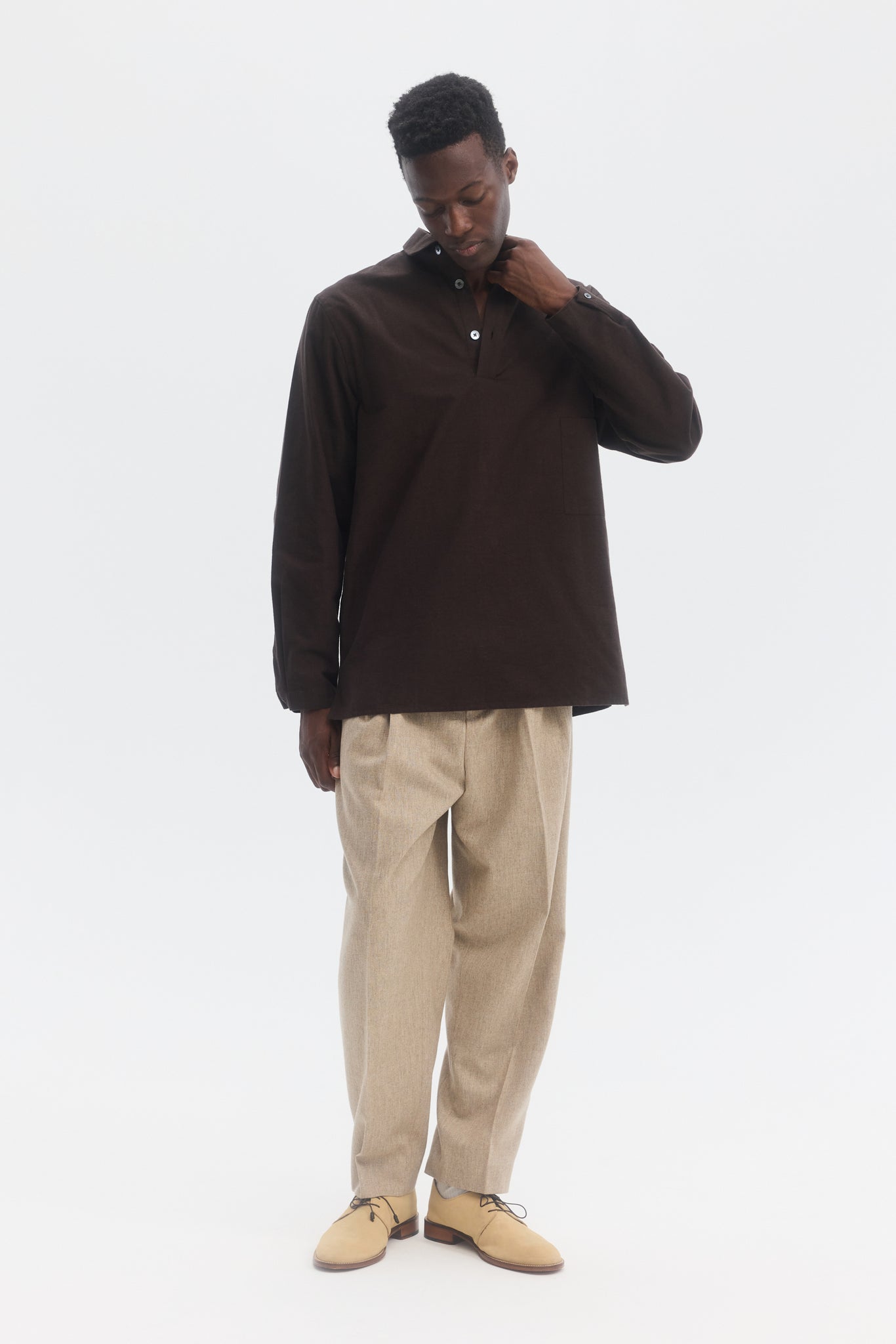 Dark brown brushed cotton polo shirt