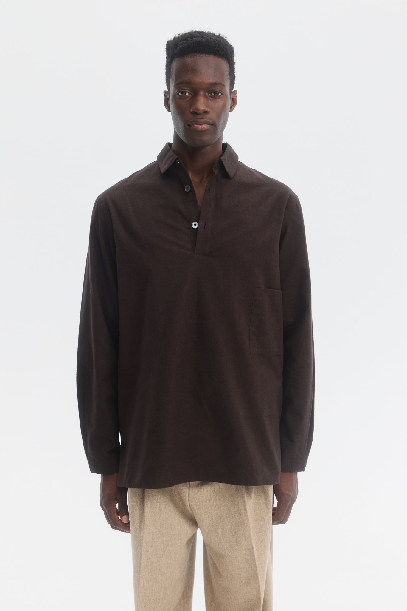 Dark brown brushed cotton polo shirt