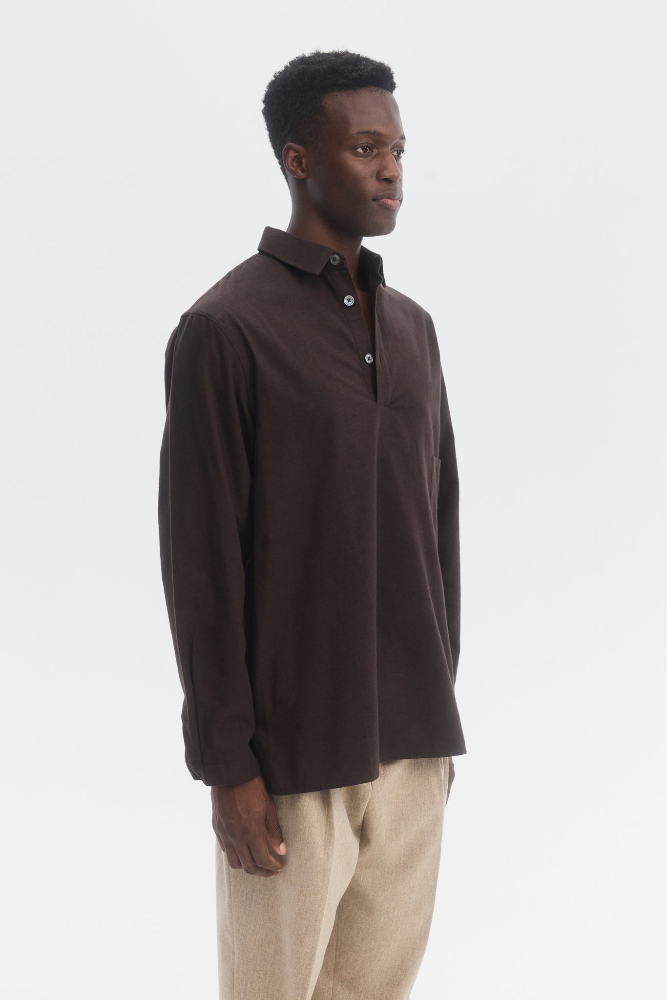 Dark brown brushed cotton polo shirt