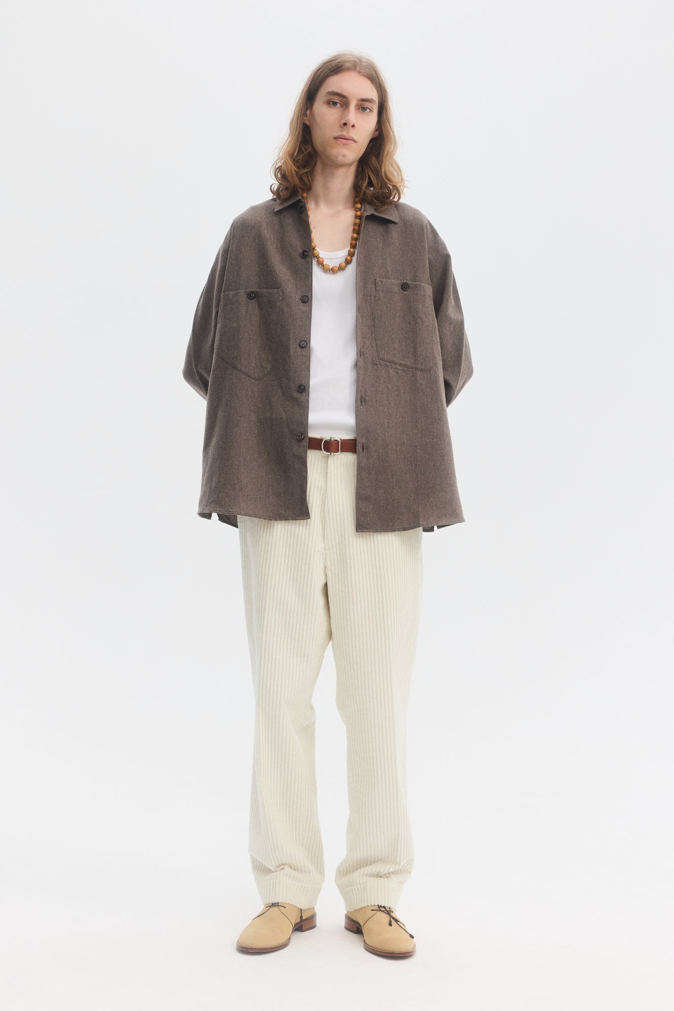 Chemise overshirt en flanelle de laine taupe