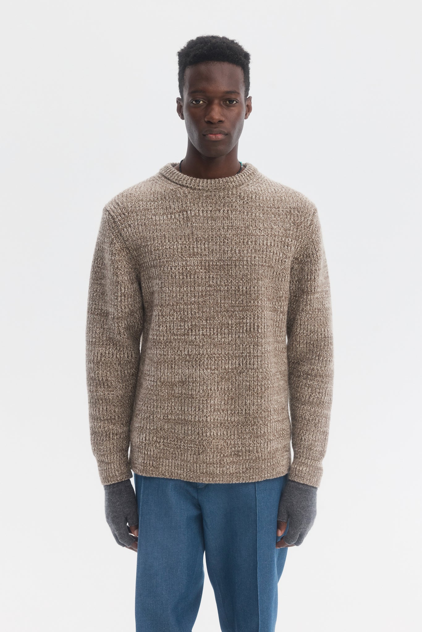 Taupe mixed pure merino wool ribbed sweater