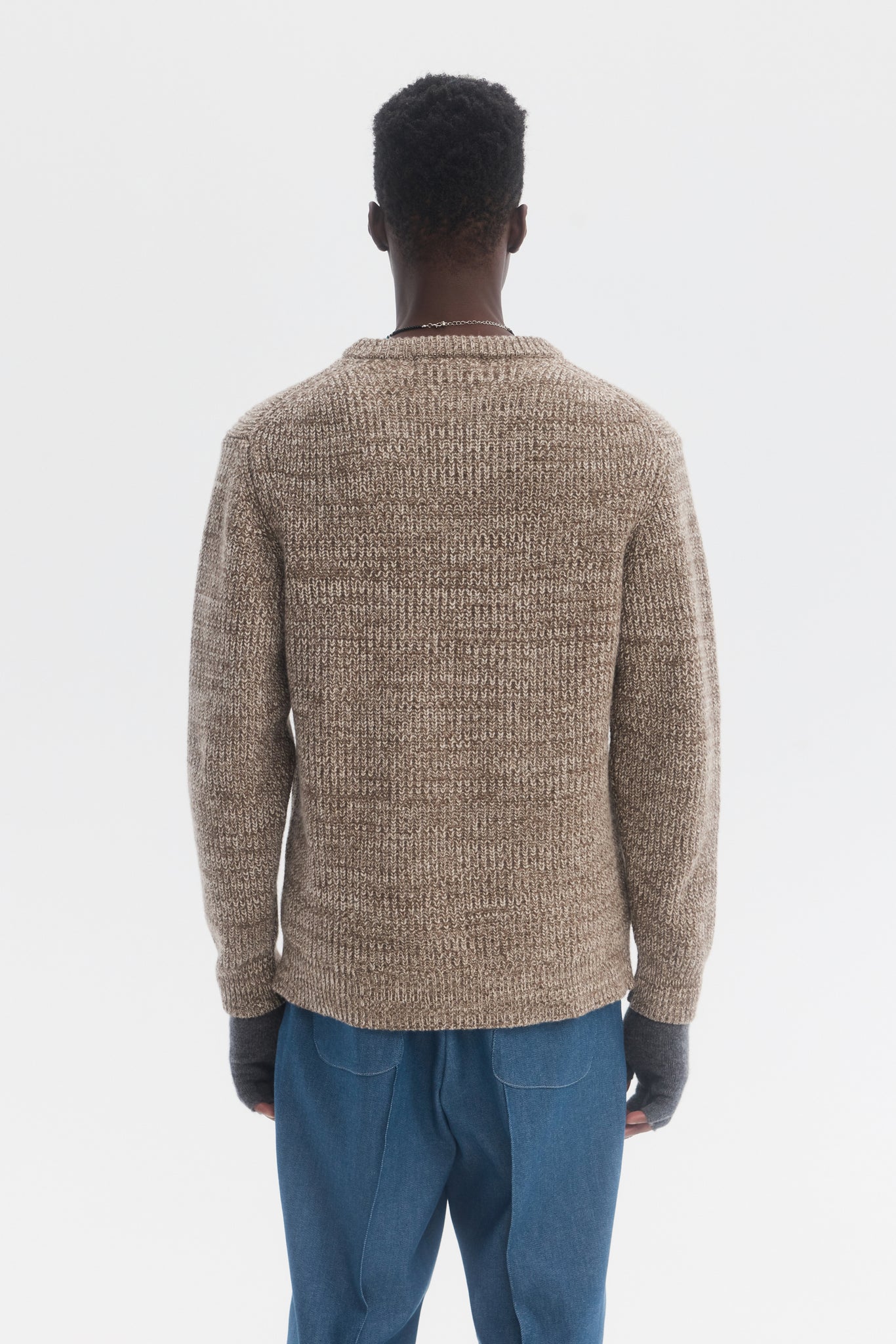 Taupe mixed pure merino wool ribbed sweater