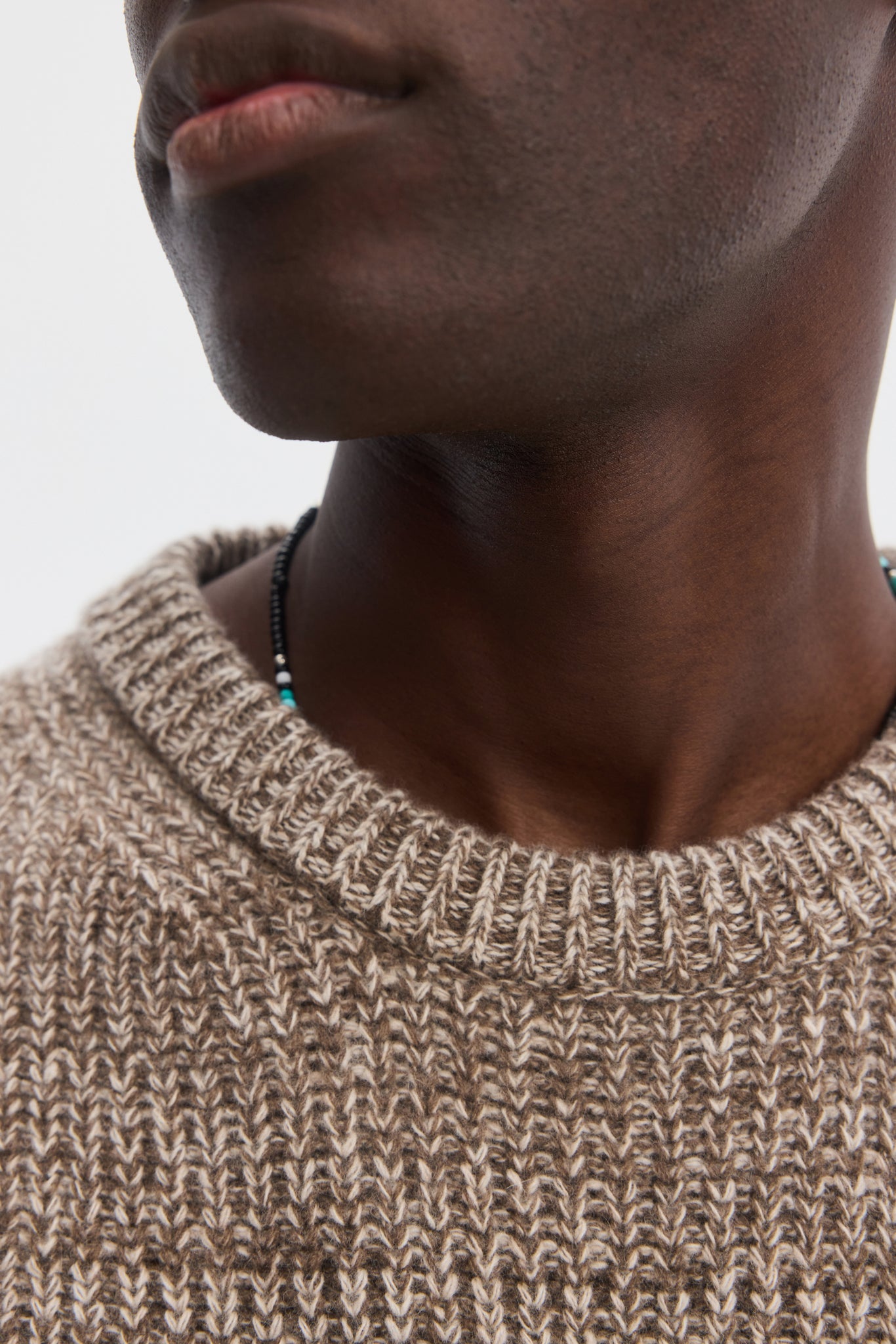 Taupe mixed pure merino wool ribbed sweater