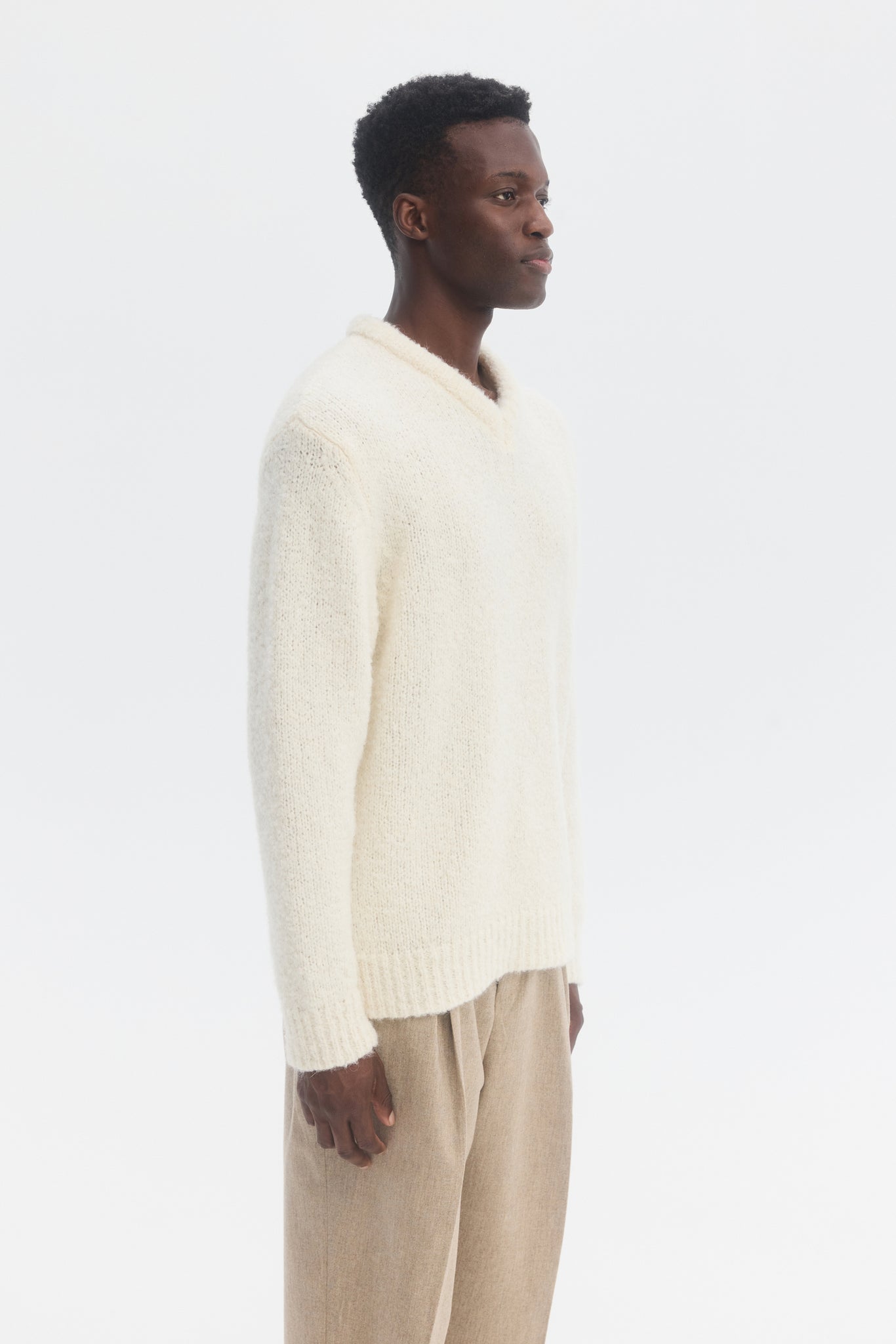 Cream boucle mohair alpaca v neck sweater