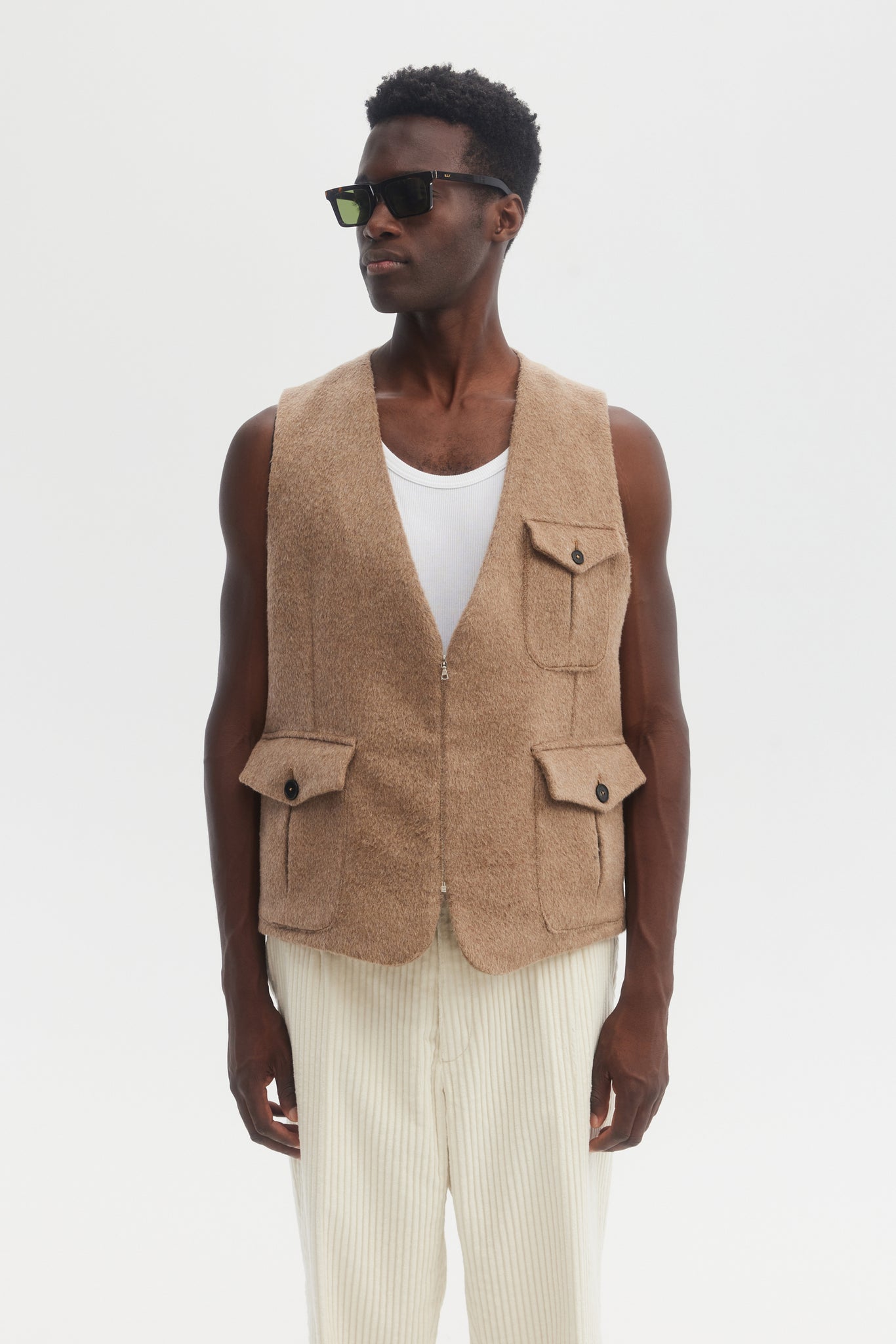 Taupe brushed wool mohair vest