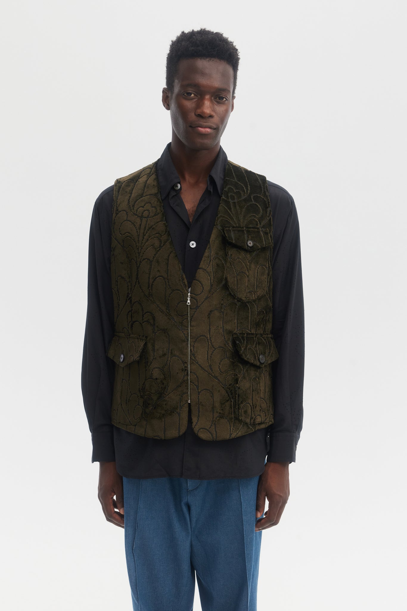 Green folk velvet jacquard cotton vest