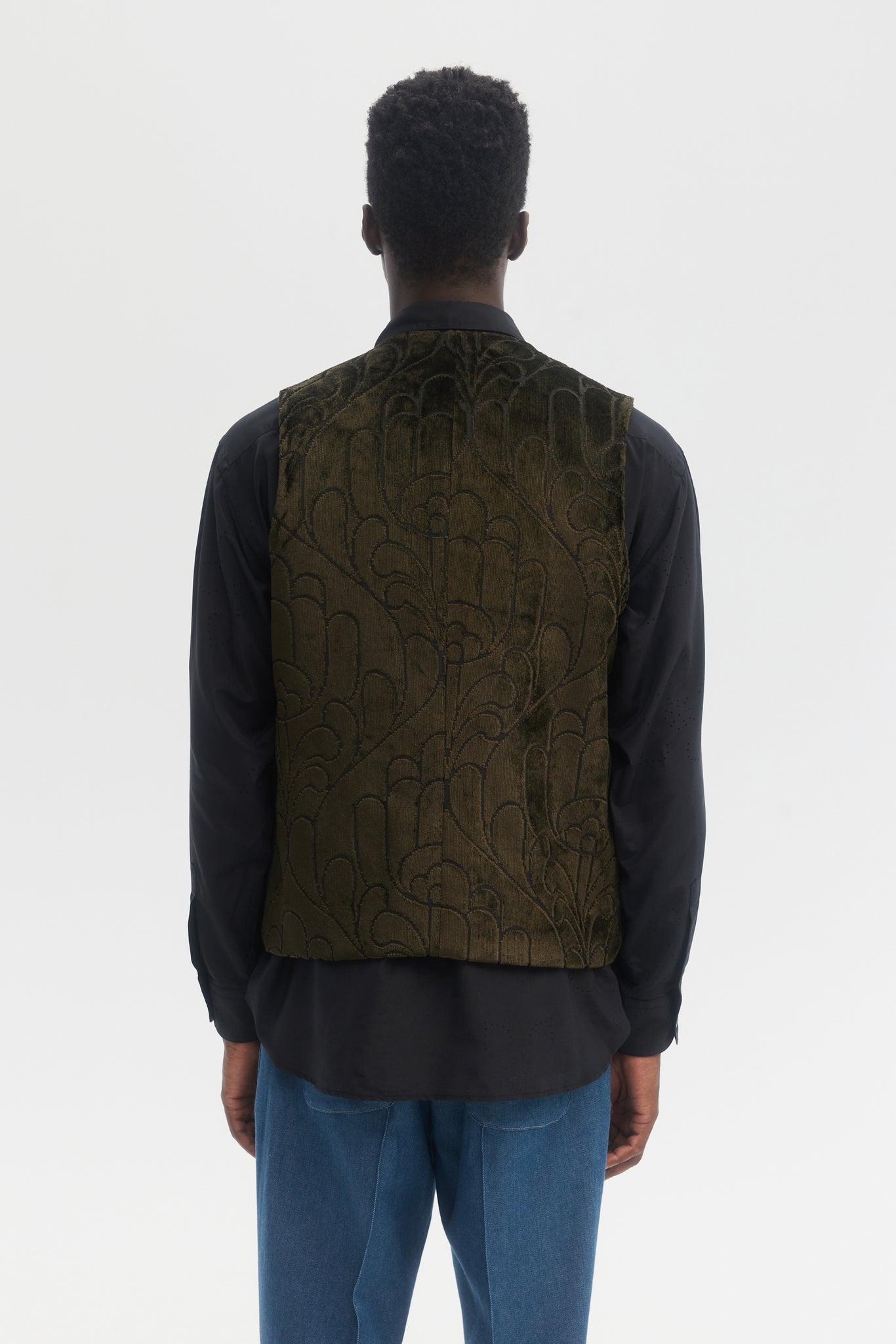 Green folk velvet jacquard cotton vest