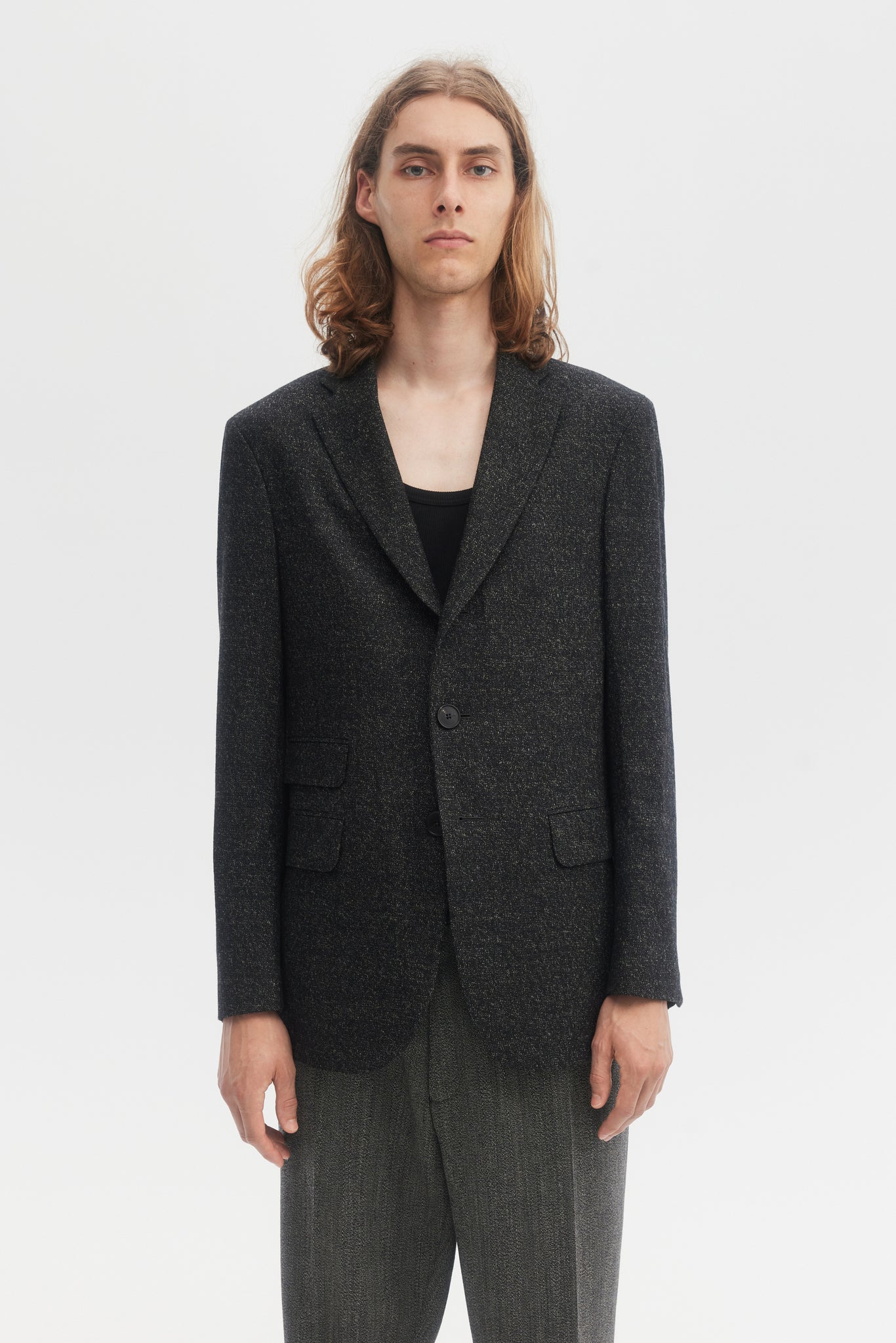 Black wool and cashmere tweed unconstructed blazer