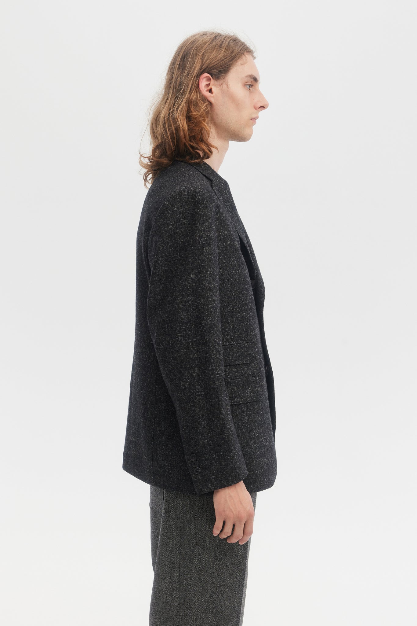 Black wool and cashmere tweed unconstructed blazer