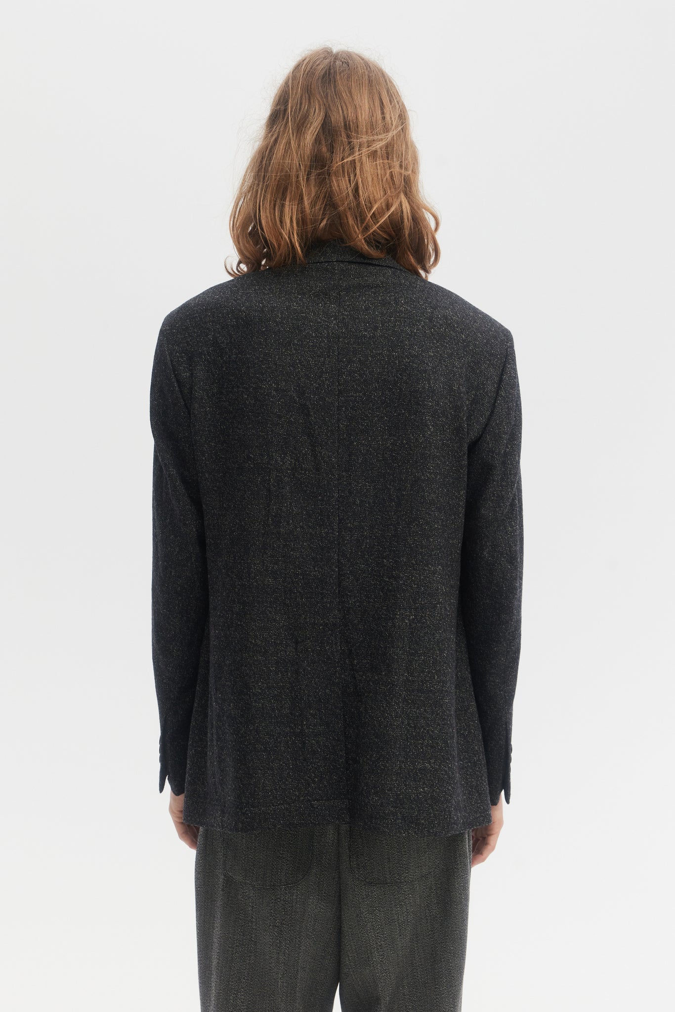 Black wool and cashmere tweed unconstructed blazer